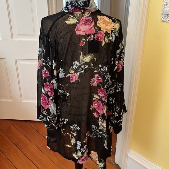*Helena Quinn* NWT The Zoe Report One Sz Navy Floral Sheer Open Front Kimono - Picture 5 of 9
